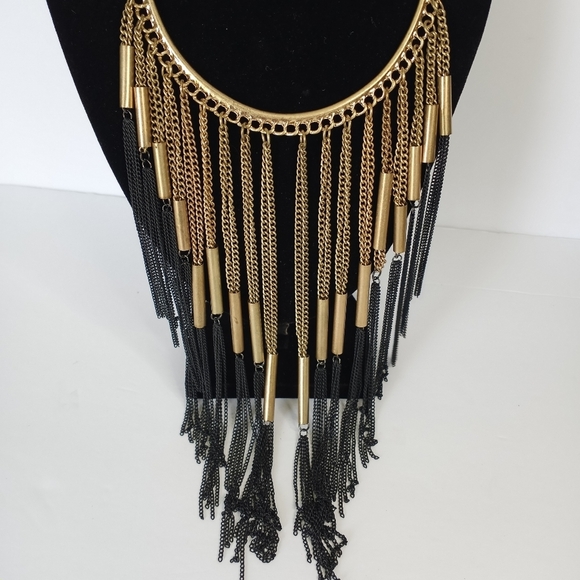 etc! Statement Womens Necklace Gold Black Chain Tiered, Formal Tasseled Fringed - Picture 3 of 6